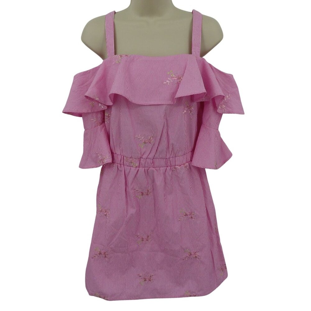 Romeo + Juliet Couture Womens Medium Pink Embroidered Flower Stripe Dress NEW